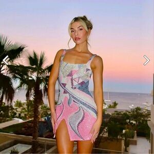 OCEANUS Sofia Halterneck Hand Beaded Party Dress